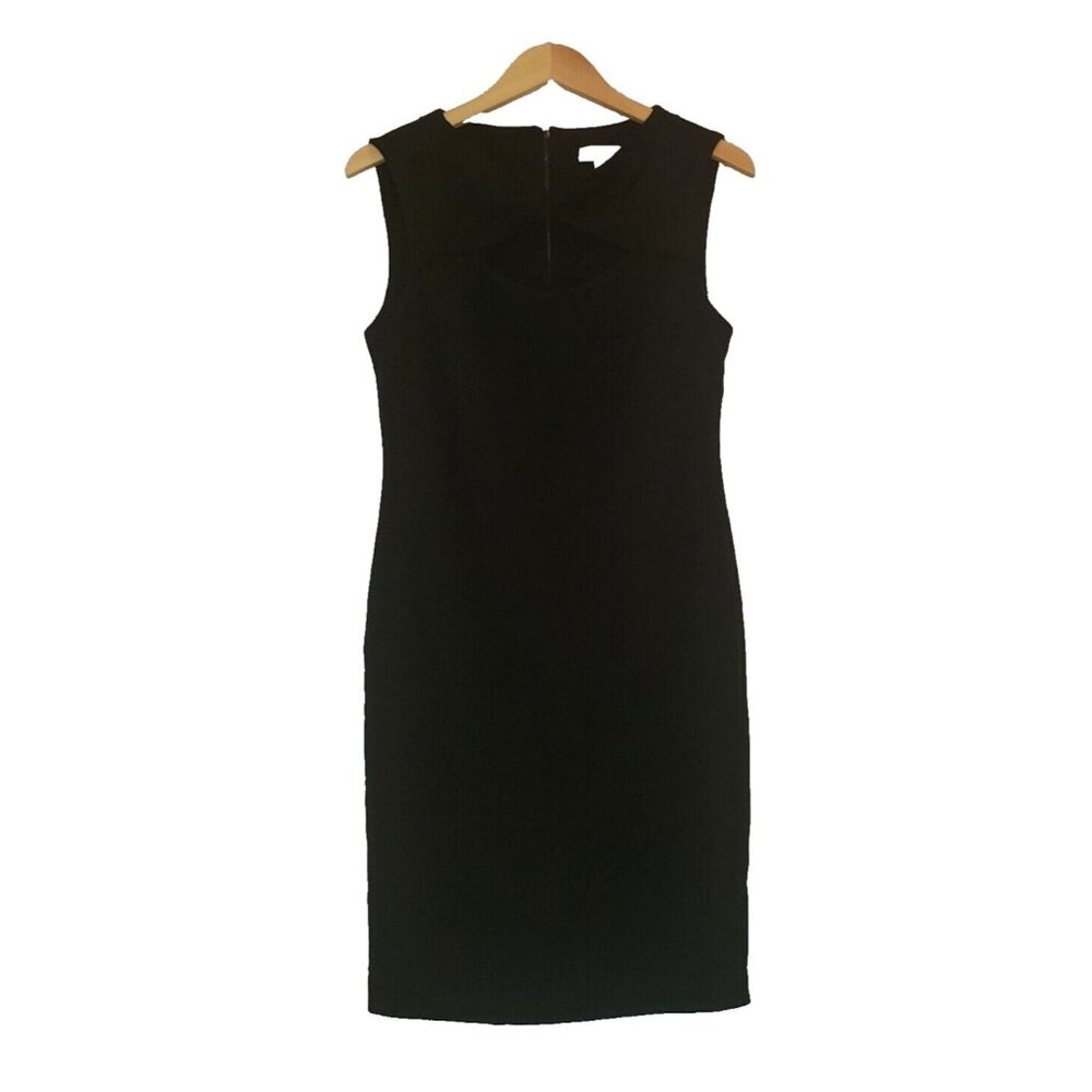 Calvin Klein Dress Women Size 12 Black LBD Draped Cutout Sleeveless Knee Length